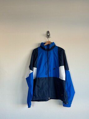 Vintage 90s Nike Black , Blue, White Windbreaker Colorblock Jacket with Hood Siz